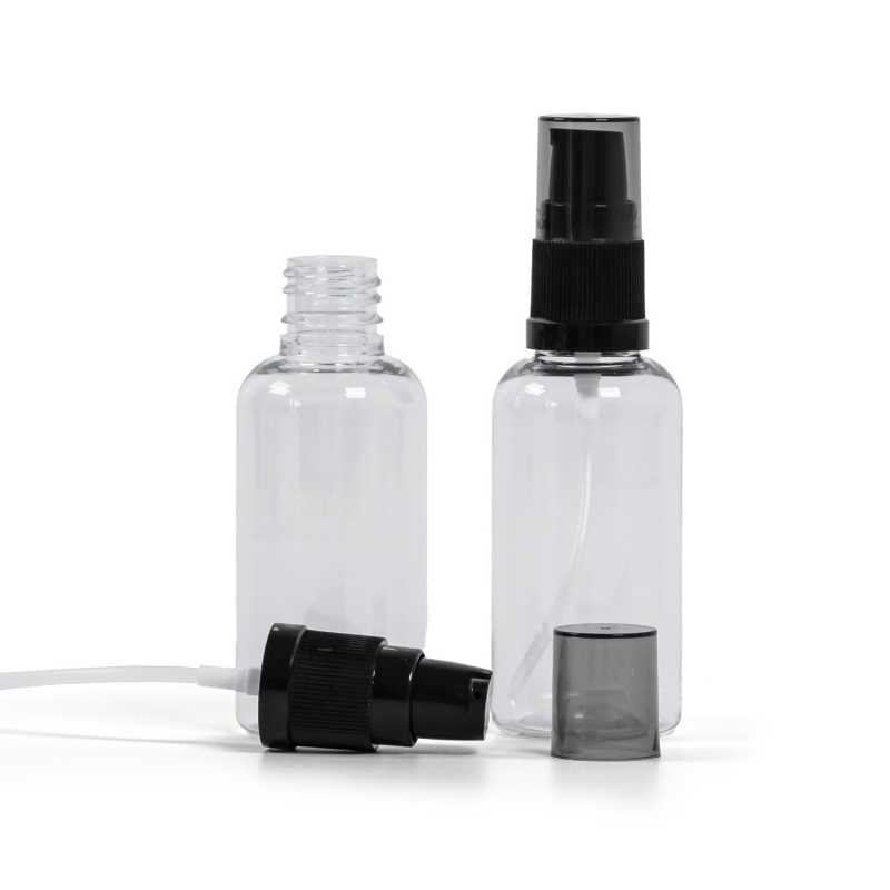 Clear Plastic Bottle, Black Lotion Pump with Smoky Overcap, 50 ml
