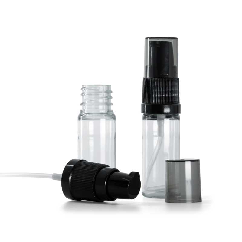 Clear Plastic Bottle, Black Lotion Pump with Smokey Overcap, 10 ml