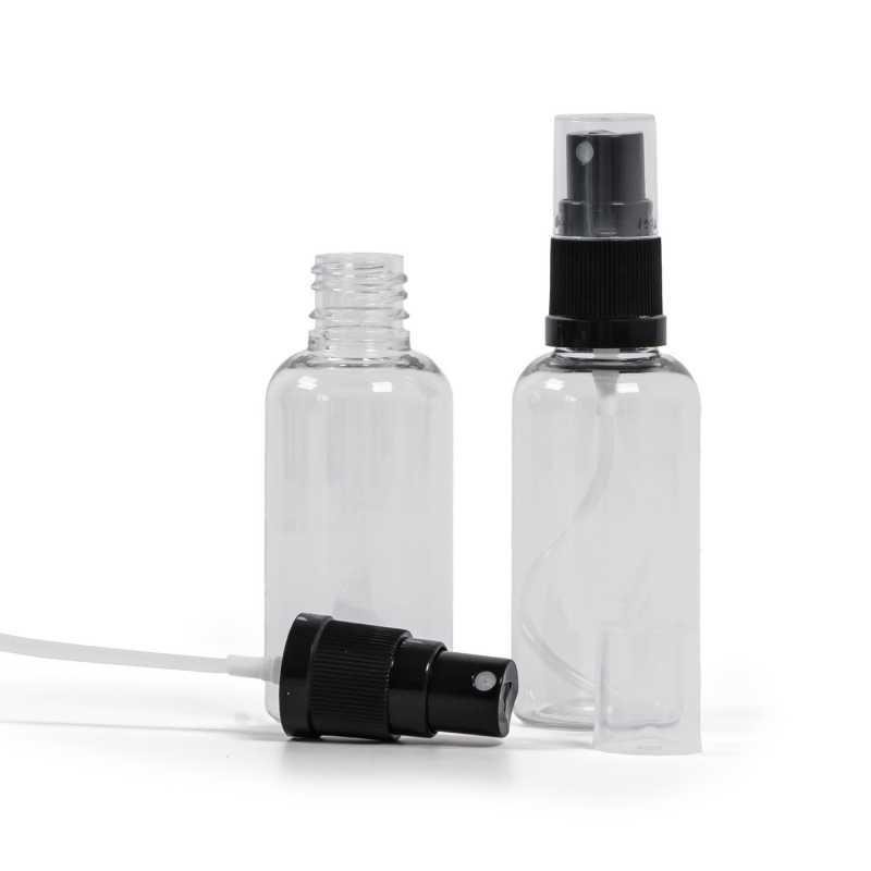 Clear Plastic Bottle, Black Spray, 50 ml