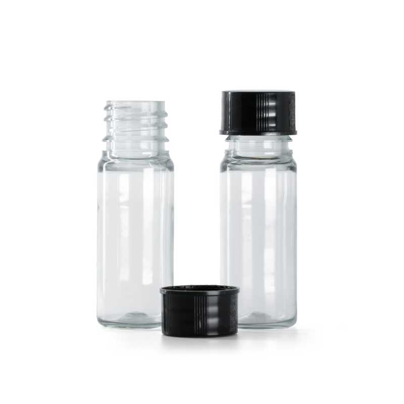 Clear Plastic Bottle, Black Cap, 10 ml