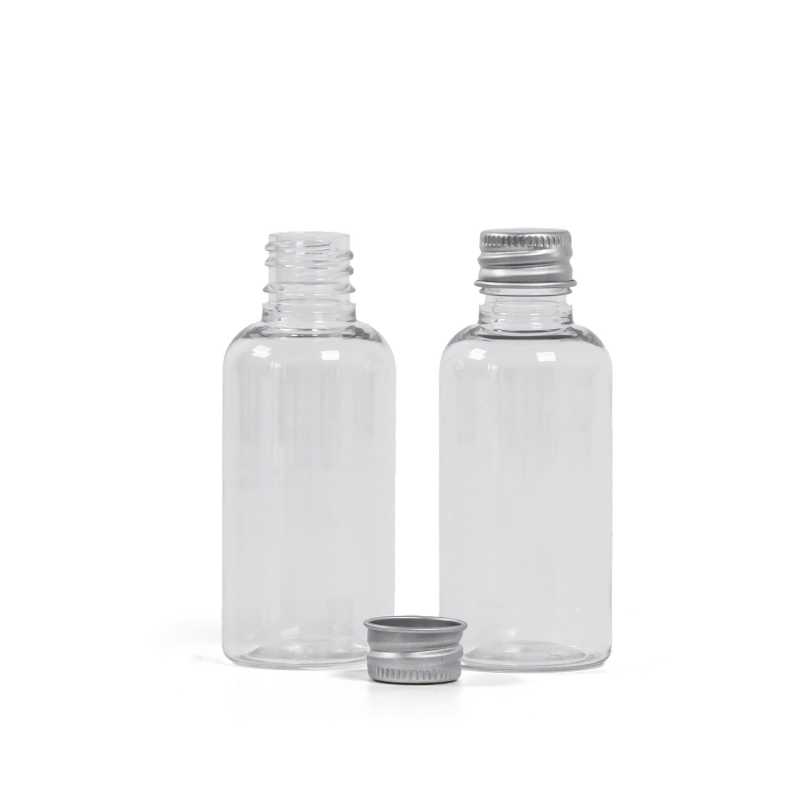 Clear Plastic Bottle, Silver Aluminium Cap, 50 ml