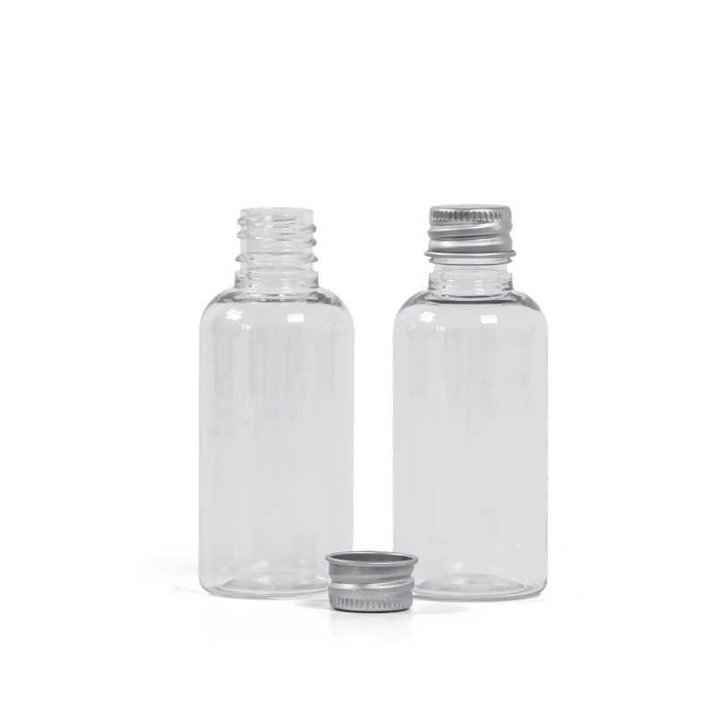 Clear Plastic Bottle, Silver Aluminium Cap, 50 ml