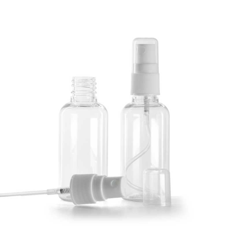 Clear Plastic Bottle, White Spray Pump For Plastic Bottle, 50 ml