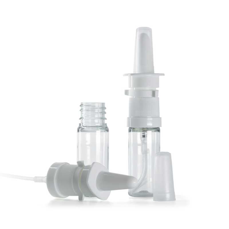 Clear Plastic Bottle, White Nasal Spray, 10 ml