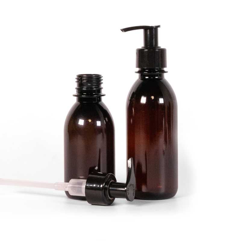 Brown Plastic Bottle, Black Pump, 200 ml