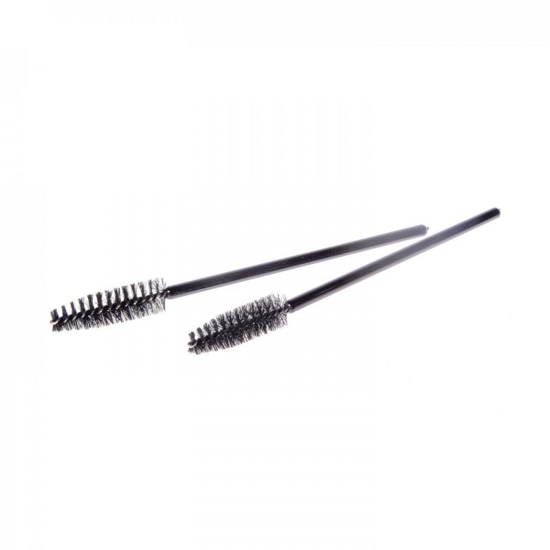 Spare brush for mascara. The handle is made of black plastic with a length of 10 cm.