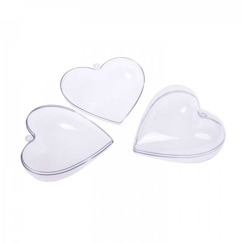 Plastic mould in the shape of a heart suitable for shaping sparkling bath bombs or for making decorations.  The two halves of the mould hold together.
The size
