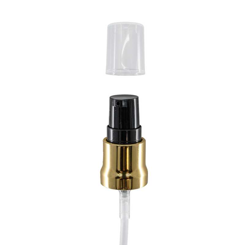 Fine Mist Cream Pump, Glossy Gold Black with Clear Overcap, 18/415