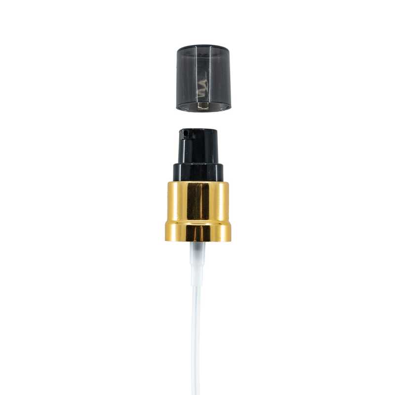 Plastic Cream Pump, Glossy Gold Black with Smoky Overcap, 18/415