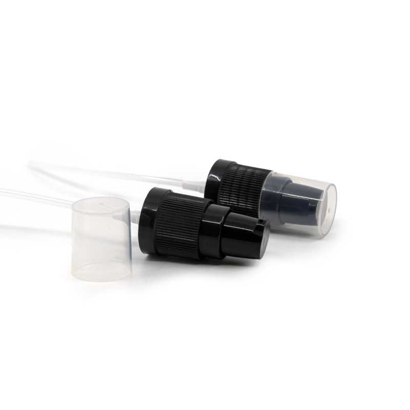 Black plastic cream dispenser with transparent cap. Suitable for bottles with a neck diameter of 18 mm.
Dispensers / dispensers are supplied with standard leng