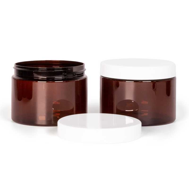 Amber Plastic Jar, White Lid, 500 ml