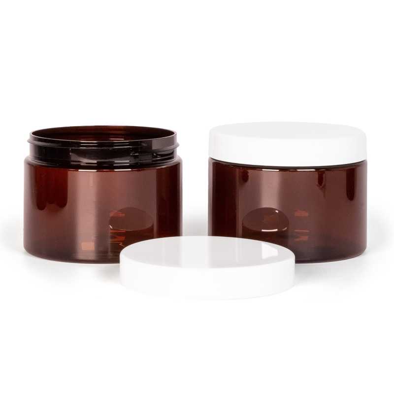 Amber Plastic Jar, White Lid, 500 ml