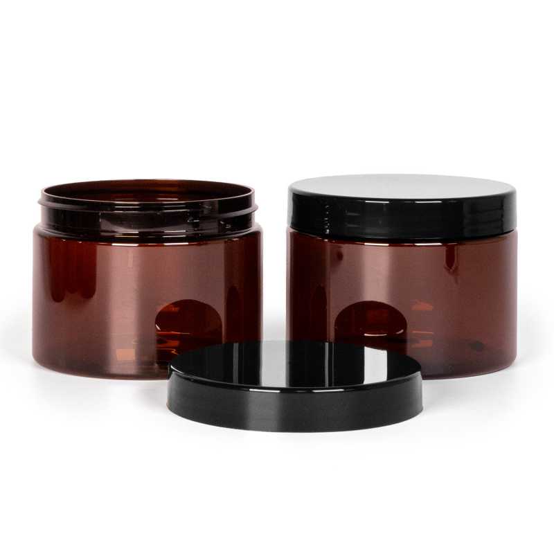 Amber Plastic Jar, Black Lid, 500 ml