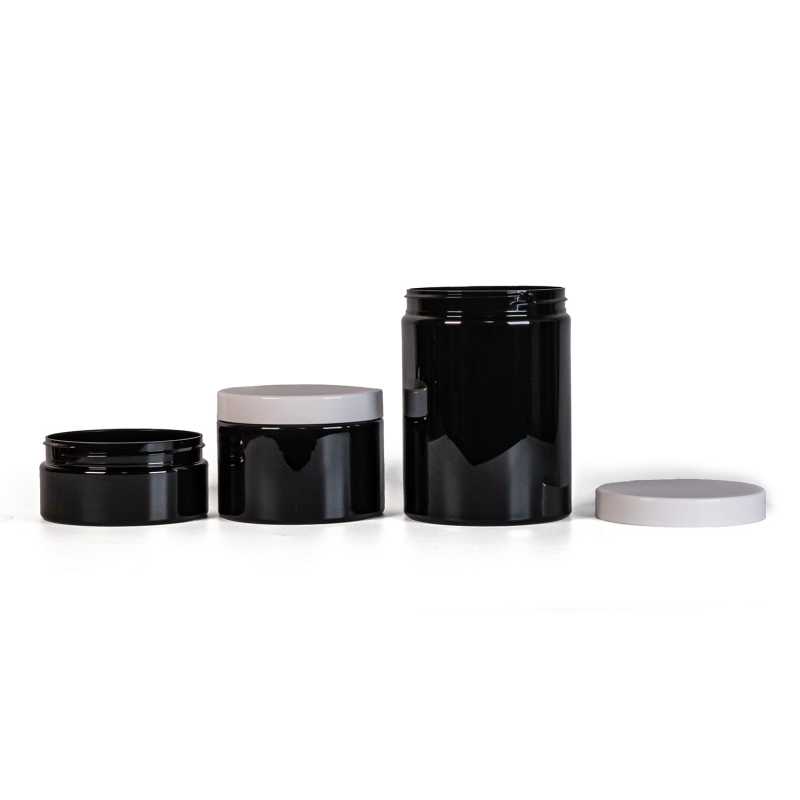 Black Plastic Jar, White Lid, 300 ml