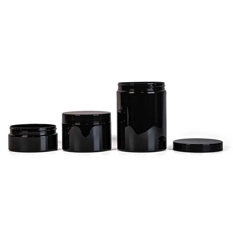 Black Plastic Jar, Black Lid, 300 ml