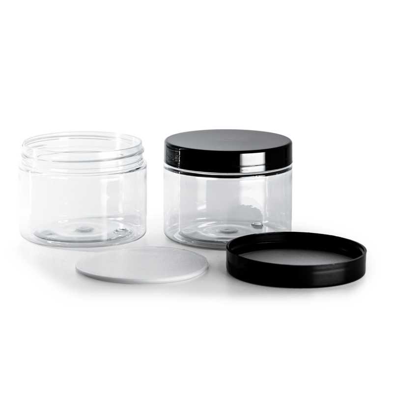 Transparent Plastic Jar, Black Plastic Lid With Induction Liner, 150 ml
