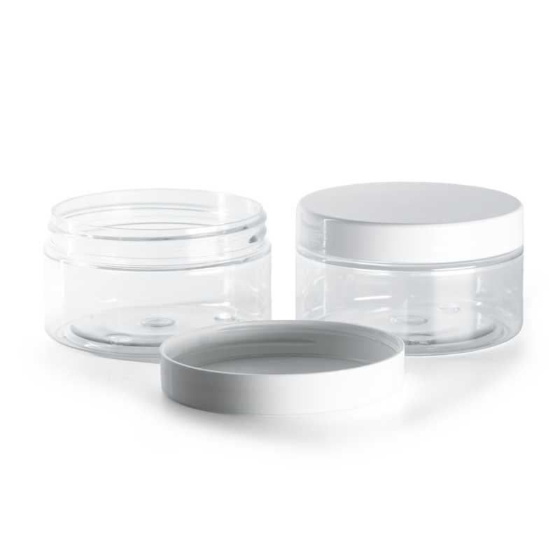Transparent Plastic Jar, White Lid 100 ml