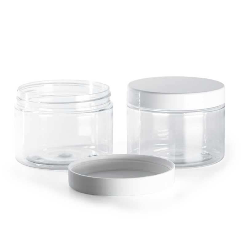 Transparent Plastic Jar, White Lid 150 ml