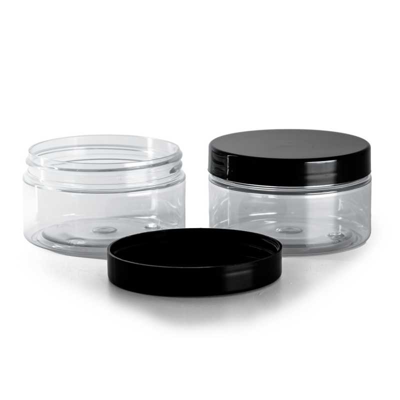 Transparent Plastic Jar, Black Lid 100 ml