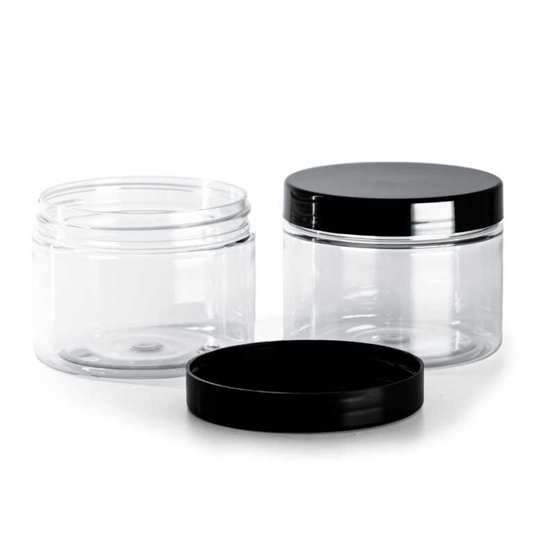 Transparent Plastic Jar, Black Lid 150 ml