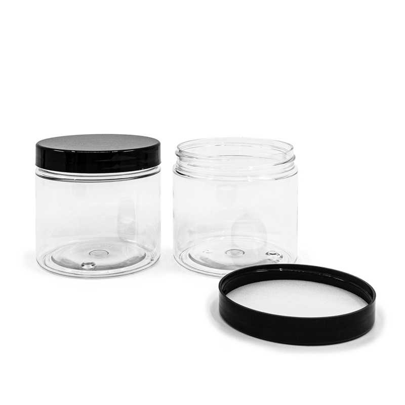 The plastic cup is made of transparent PET plastic and is fully recyclable. It is suitable for storing skin creams, body butters, scrubs, but also in the food i