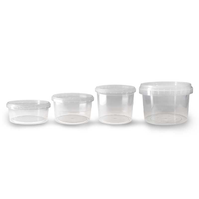 Transparent round plastic cup with transparent lid and safety lock. When closed, the fuse clicks into place and must be removed before opening the cup. Especial