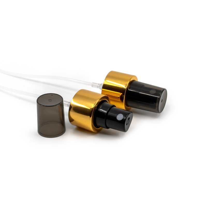 Black plastic atomizer with smoke cap and gold gloss neck with a diameter of 24 mm.
The length of the tube is 180 mm.
Please note that by purchasing our produ