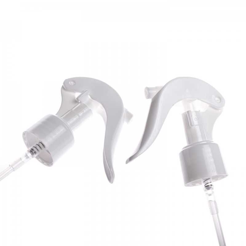 Plastic sprayer with lever mechanism in white smooth design for bottles with neck diameter 24/410.
0,35 ml +-0,1 ml
Please note that by purchasing our product