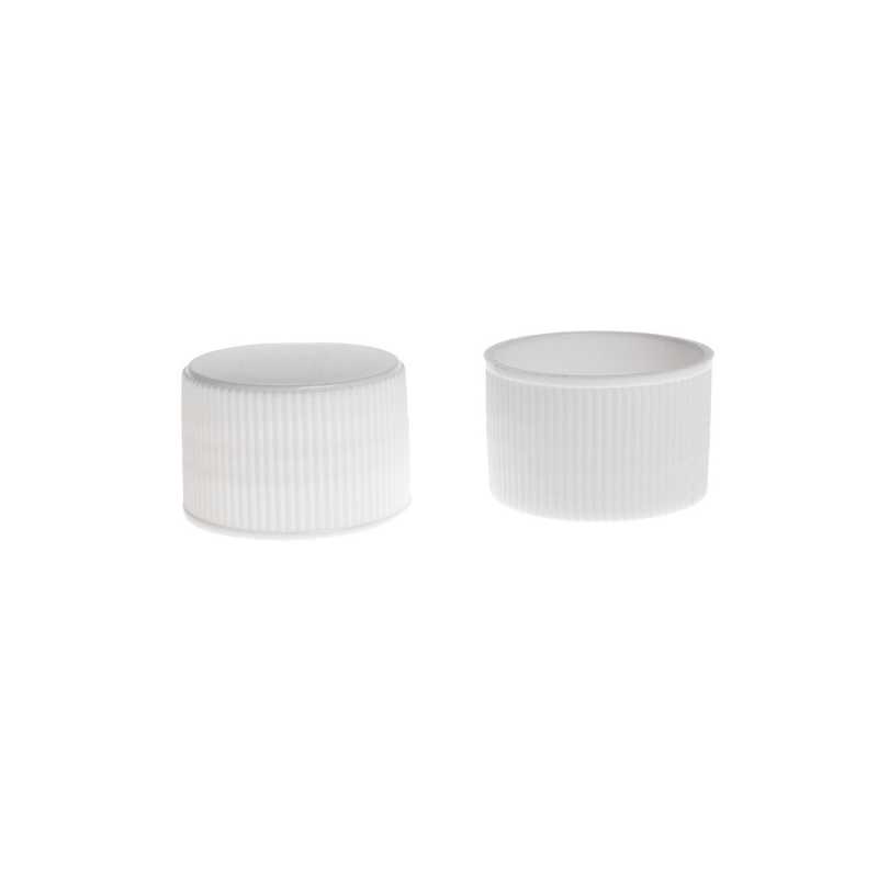 White Plastic Cap, Ribbed, 24/410
