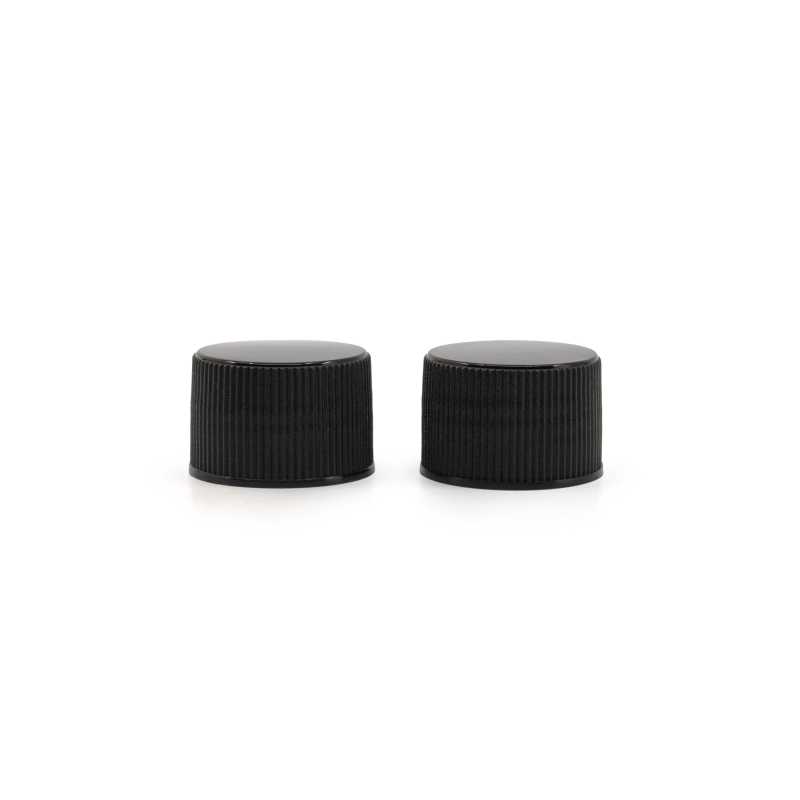 Black Plastic Cap, Ribbed, 24/410