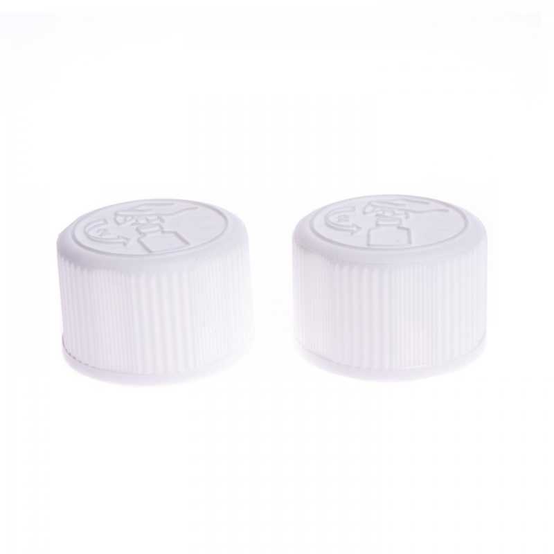 Plastic safety lidin white finish. The lid must be pushed downwards to open the bottle. Neck diameter: 28/410Colour: white