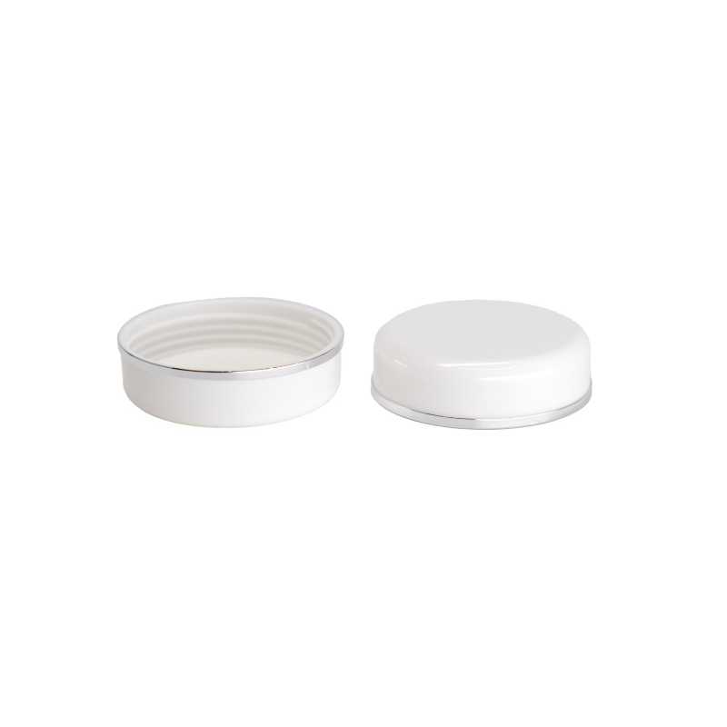 White Plastic Lid with Silver Ring, 33 mm