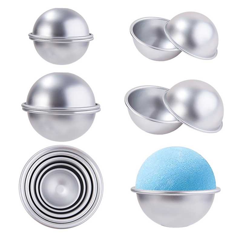 Set of stainless steel moulds for the production of sparkling bath bombs in the shape of a ball. Includes 5 sizes of moulds:
2 x hemisphere 4,6 x 2,1 cm
2 x h