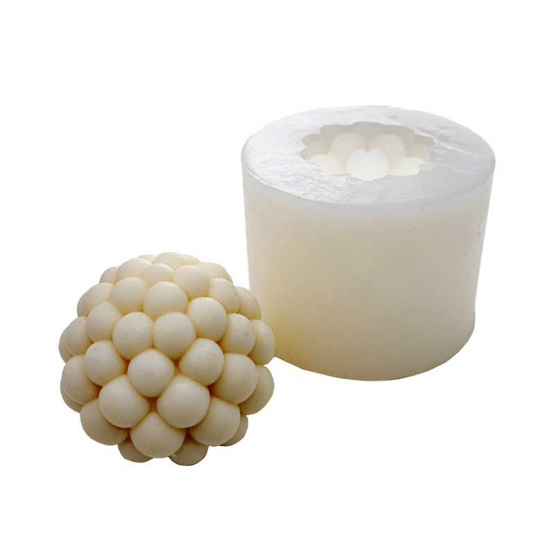 Silicone candle mould round with dots. Pour it with waxes that are designed for freestanding candles.
Silicone moulds are very flexible and can be used to cast