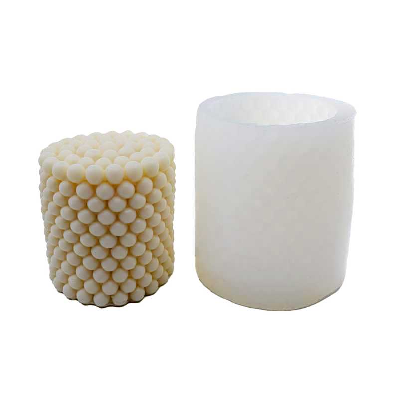 Silicone candle mould in the shape of a cylinder with dots. Pour it with waxes that are designed for freestanding candles.
Silicone moulds are very flexible an