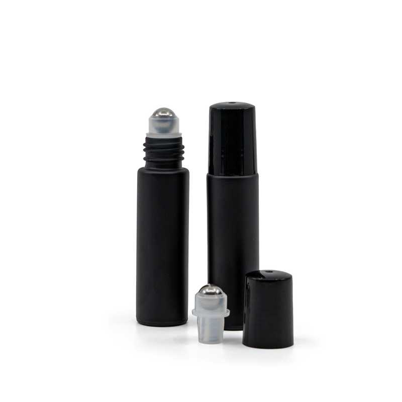 Glass Roll-On Bottle, Matt Black, 10 ml,