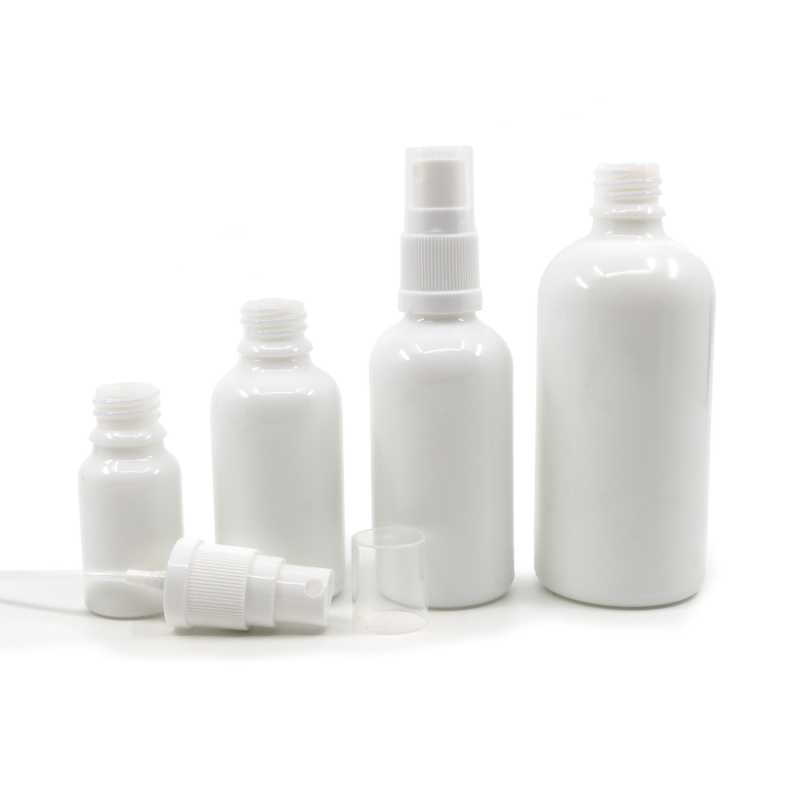 White Glass Bottle, White Spray, 10 ml