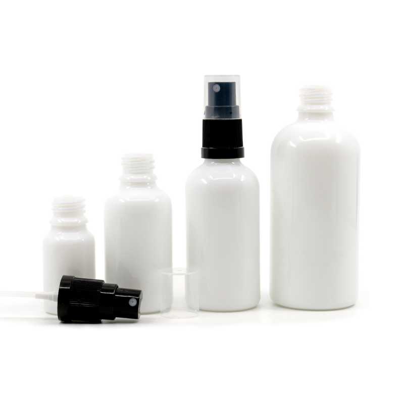 White Glass Bottle, Black Spray, 10 ml