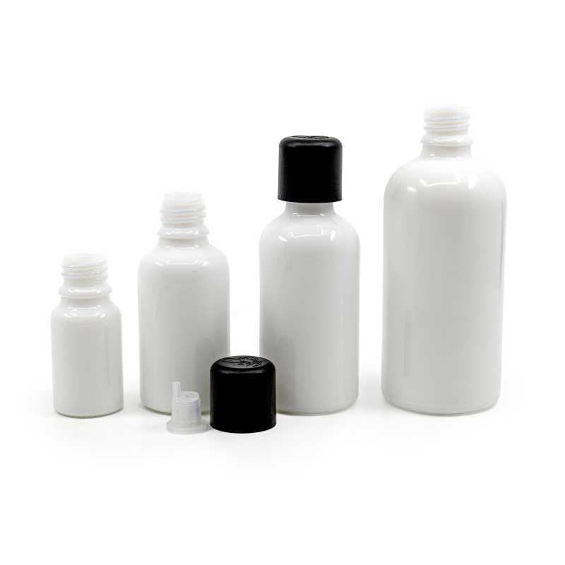 The white glass bottle, the so-called vial, is made of thick glass. It is used for storing liquids.Volume: 100 mlBottle height: 112 mmBottle diameter: 44,5 mmDi