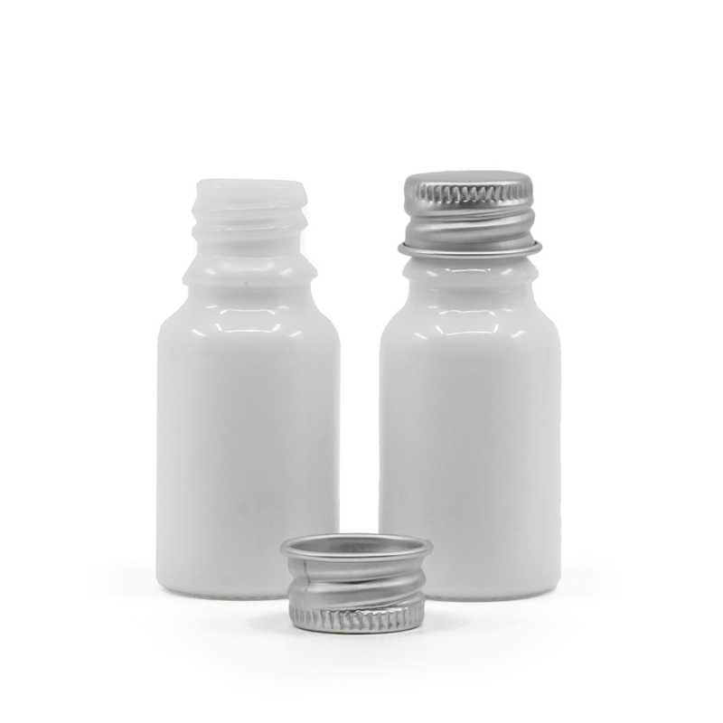 White Glass Bottle, Silver Aluminium Cap, 10 ml