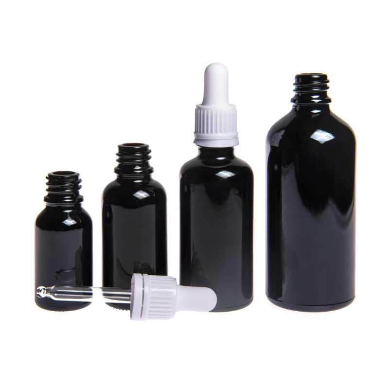 Theglass bottle, the so-called vial, is made of high quality black glass with a glossy surface. Thanks to this, it does not transmit light into the bottle and t