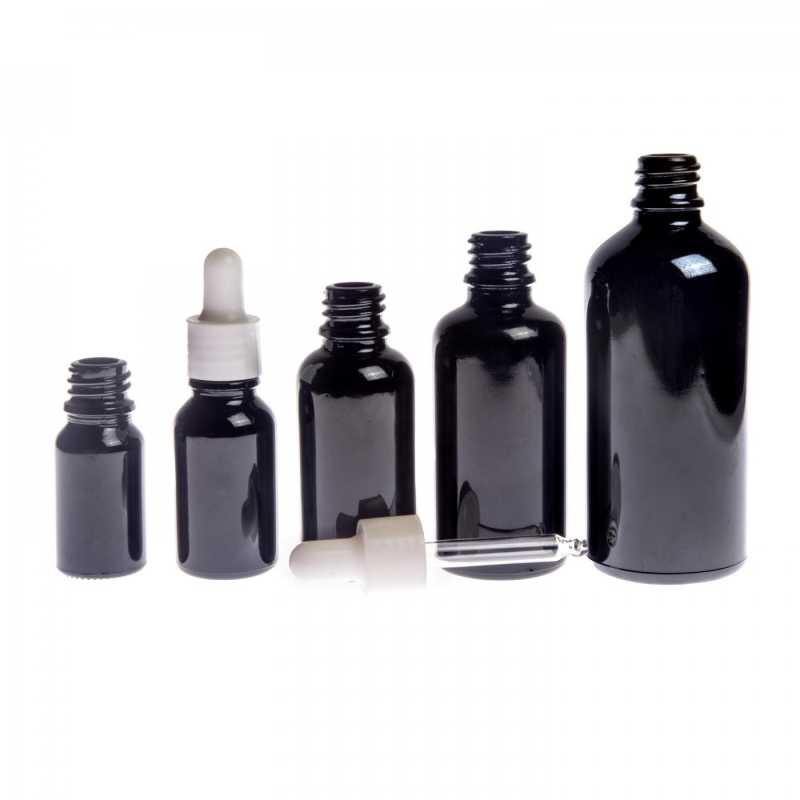 Theglass bottle, the so-called vial, is made of high quality black glass with a glossy surface. This ensures that light does not penetrate the bottle and thus p