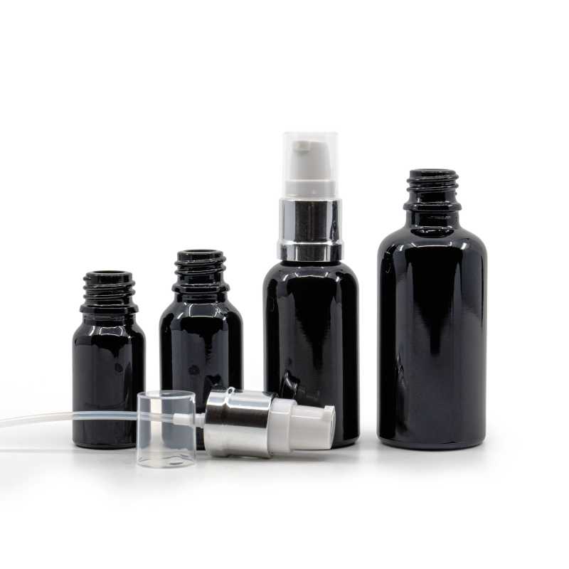 Theglass bottle, the so-called vial, is made of high quality black glass with a glossy surface. This ensures that light does not penetrate the bottle and thus p