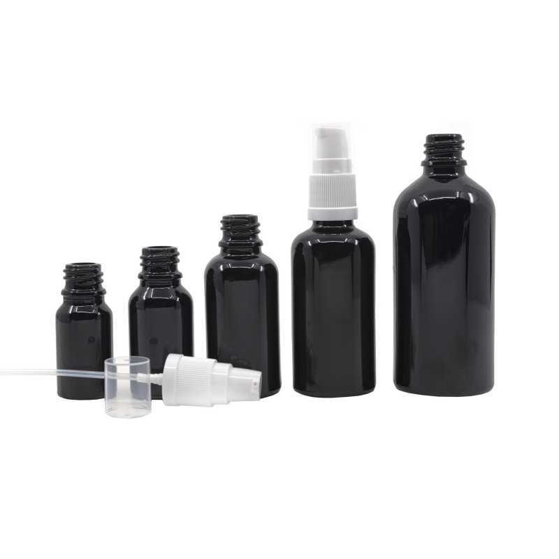 Theglass bottle, the so-called vial, is made of high quality black glass with a glossy surface. This ensures that light does not penetrate the bottle and thus p