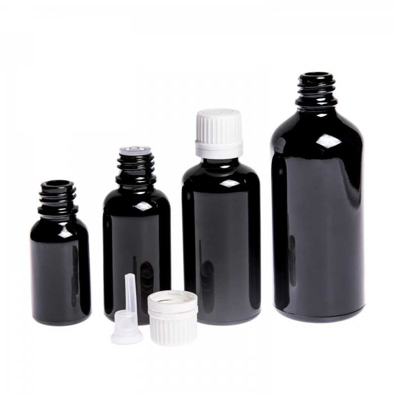 Theglass bottle, the so-called vial, is made of high quality black glass with a glossy surface. Thanks to this, it does not transmit light into the bottle and t