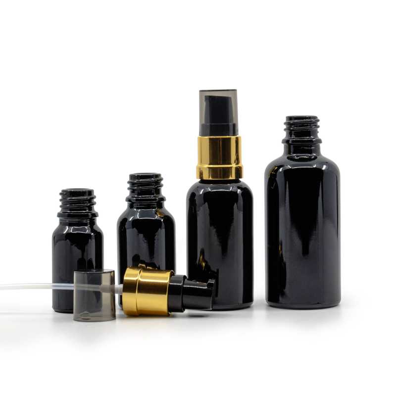 Theglass bottle, the so-called vial, is made of high quality black glass with a glossy surface. This ensures that light does not penetrate the bottle and thus p