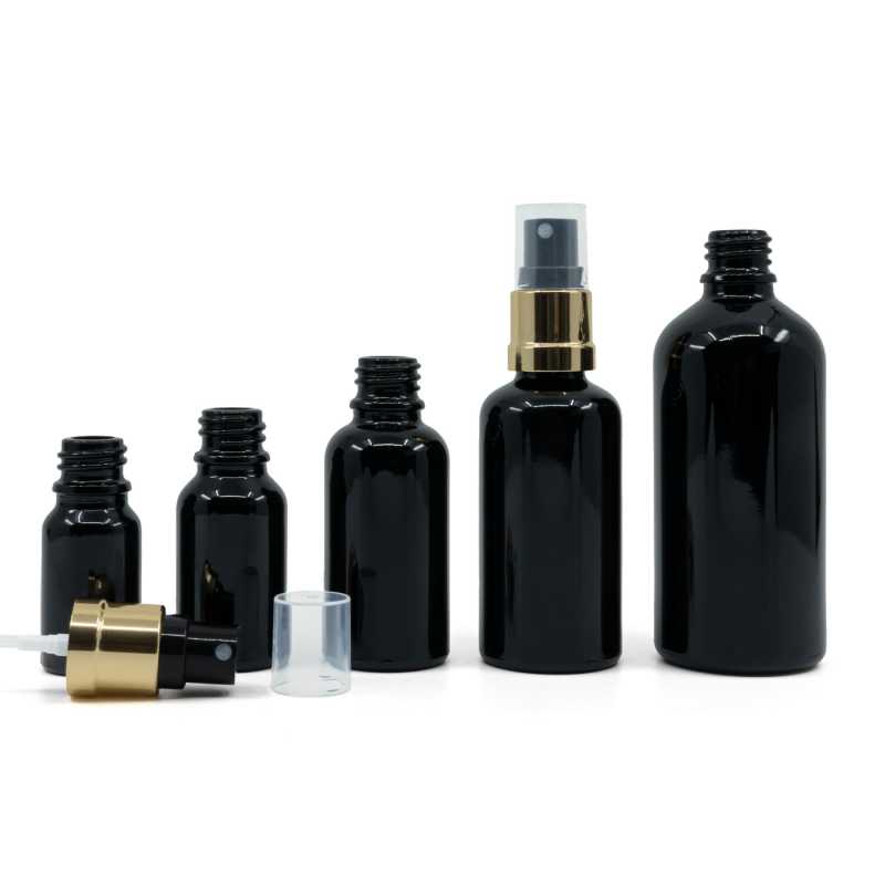 Theglass bottle, the so-called vial, is made of high quality black glass with a glossy surface. This ensures that light does not penetrate the bottle and thus p