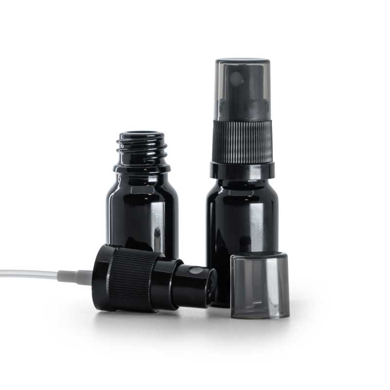Gloss Black Glass Bottle, Black Fine Mist Sprayer, Smoky Overcap, 10 ml