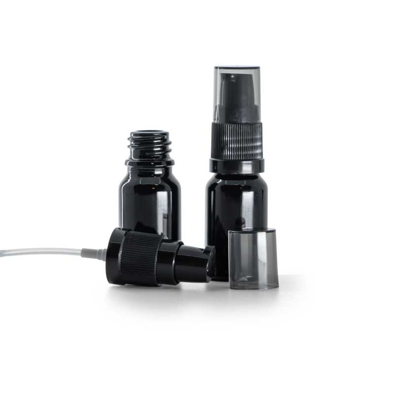 Gloss Black Glass Bottle, Lotion Pump with Smoky Overcap, 10 ml