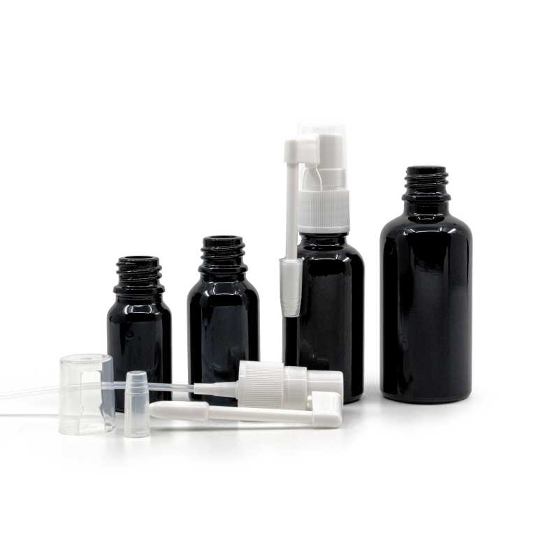 Theglass bottle, the so-called vial, is made of high quality black glass with a glossy surface. This ensures that light does not penetrate the bottle and thus p